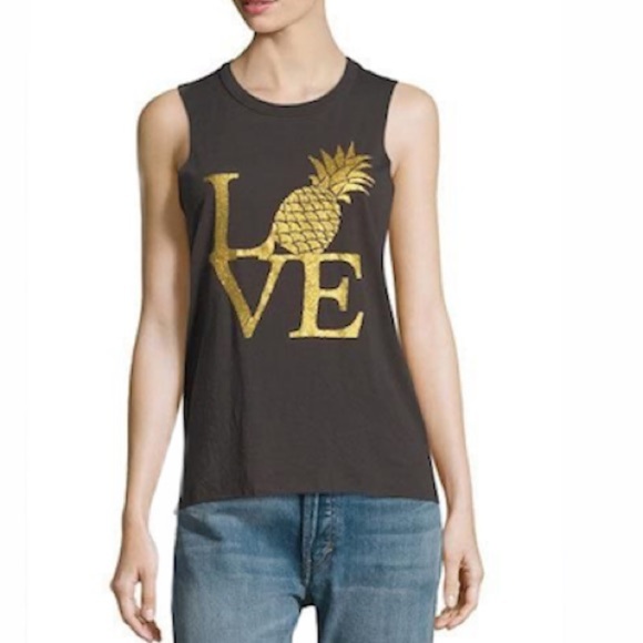 Chaser New Gold Pineapple Love Charcoal Tank Top M - Picture 3 of 8